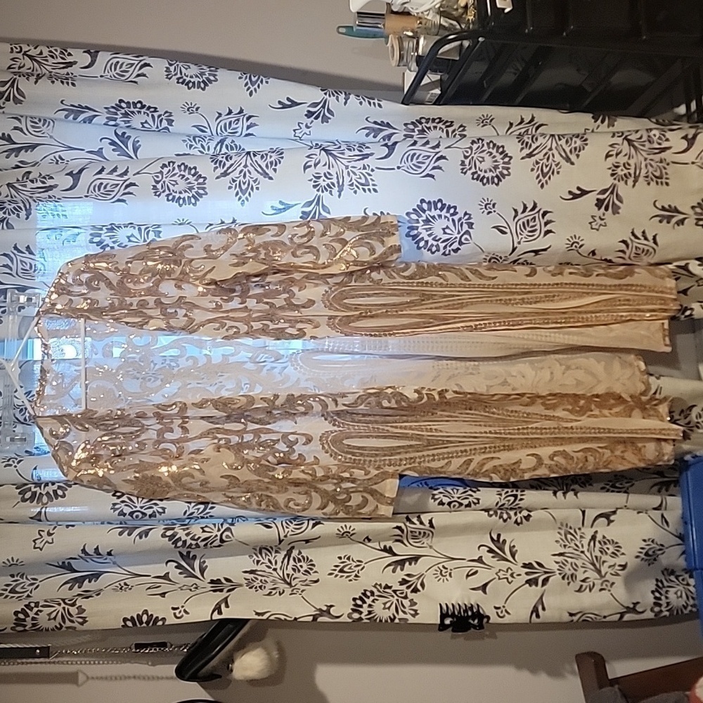 Rose gold sequins open duster or cardigan western pattern size xl